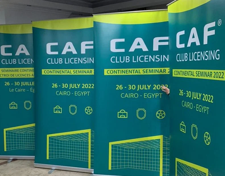 a group of green and yellow banners