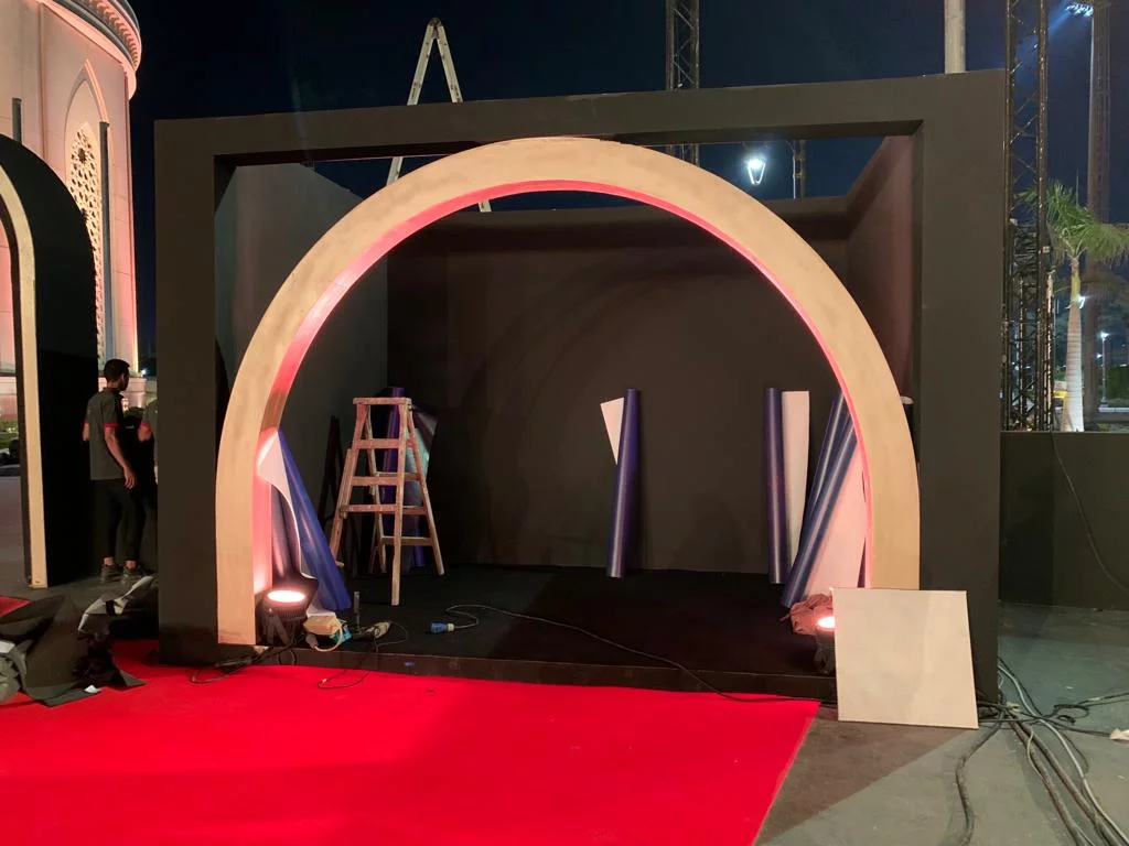 a stage with a ladder and a ladder